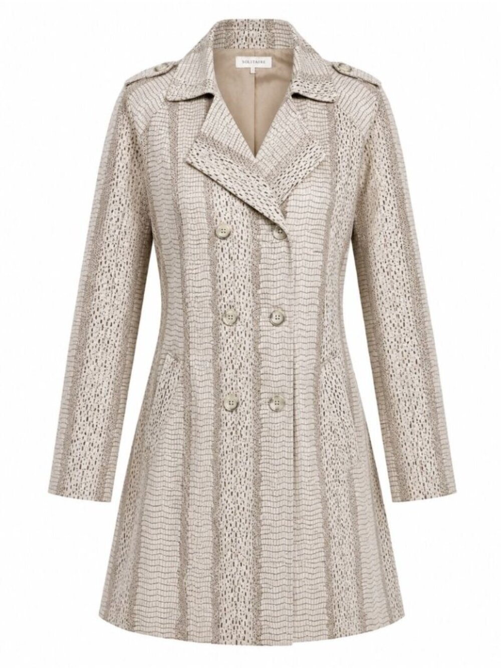 Solitaire Trench Coat Beige Medium Faux Suede Croc Print Quiet Luxury Fall Chic